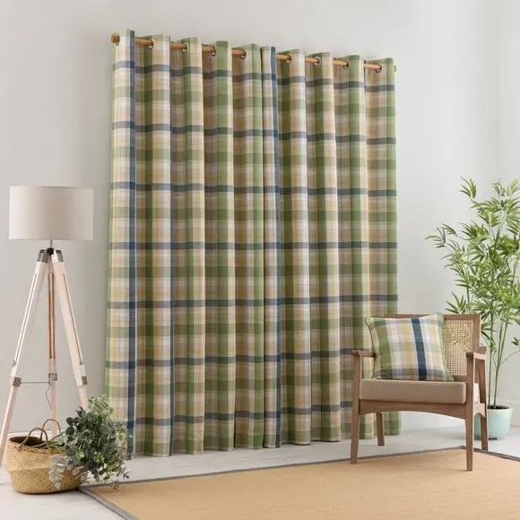 Check Eyelet Curtains with Lining - Green