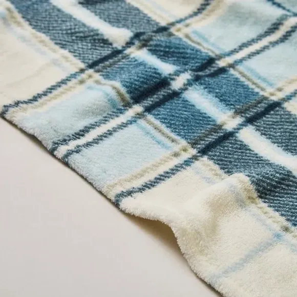 Check Fleece Throw Blanket - Duck Egg, Polyester