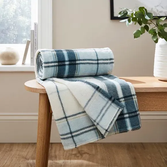 Check Fleece Throw Blanket - Duck Egg, Polyester image