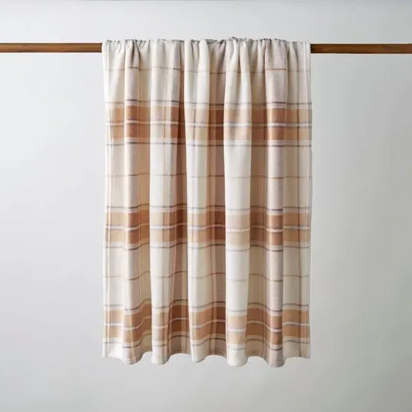 Check Fleece Throw Blanket - Natural, Polyester
