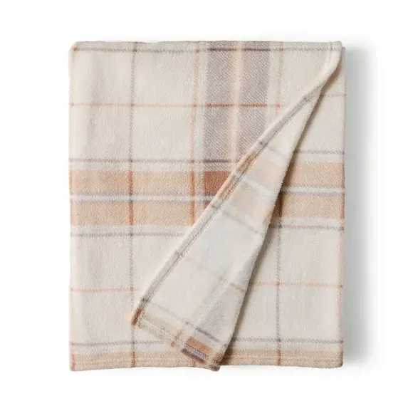 Check Fleece Throw Blanket - Natural, Polyester