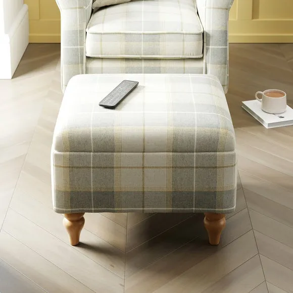 Check Footstool - Natural Grey, Fabric