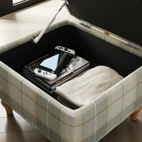 Check Footstool - Natural Grey, Fabric