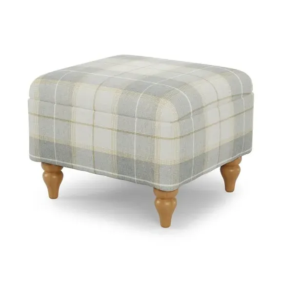 Check Footstool - Natural Grey, Fabric