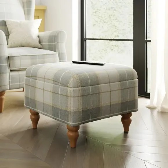 Check Footstool - Natural Grey, Fabric image