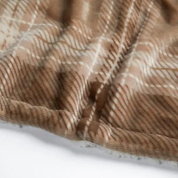 Check Sherpa Throw Blanket - Natural, Sherpa