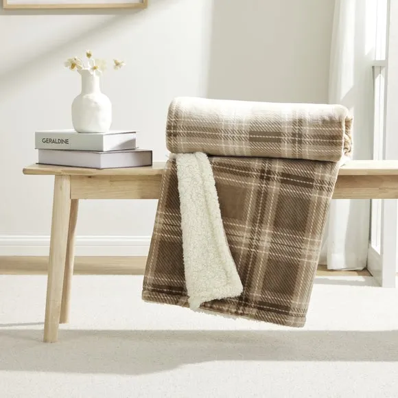 Check Sherpa Throw Blanket - Natural, Sherpa image