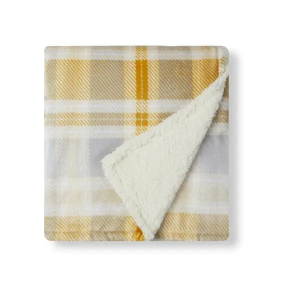 Check Sherpa Throw Blanket - Ochre, Sherpa