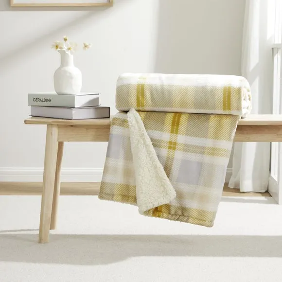 Check Sherpa Throw Blanket - Ochre, Sherpa