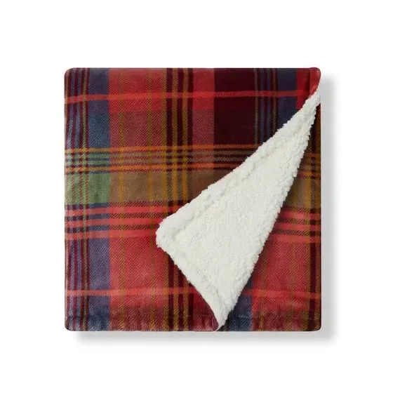 Check Sherpa Throw Blanket - Plum, Sherpa
