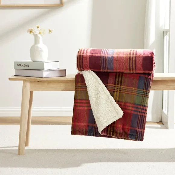 Check Sherpa Throw Blanket - Plum, Sherpa