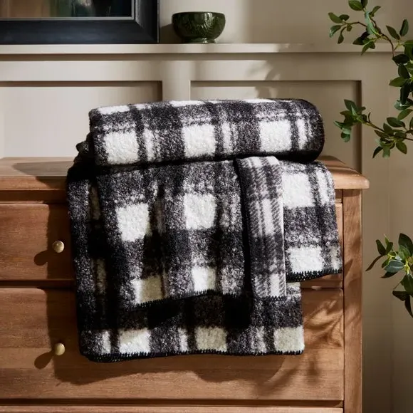 Check Throw Blanket - Grey, Sherpa