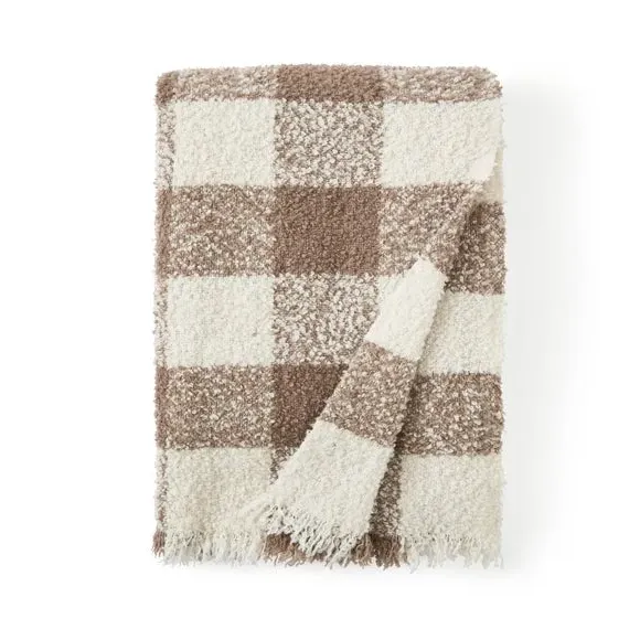 Check Throw Blanket - Mocha, Boucle Polyester