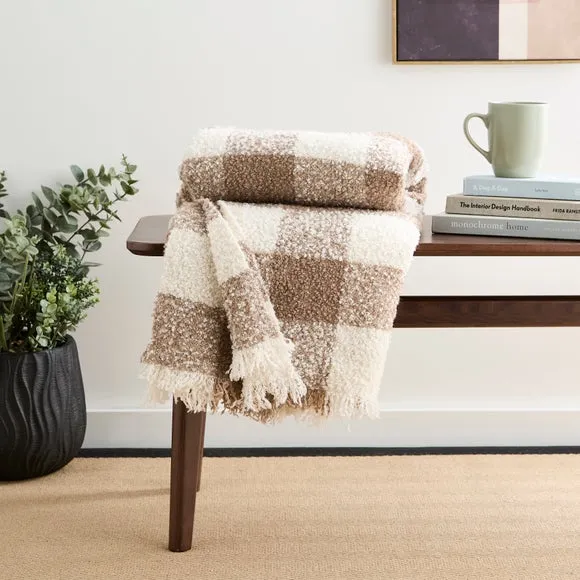 Check Throw Blanket - Mocha, Boucle Polyester image