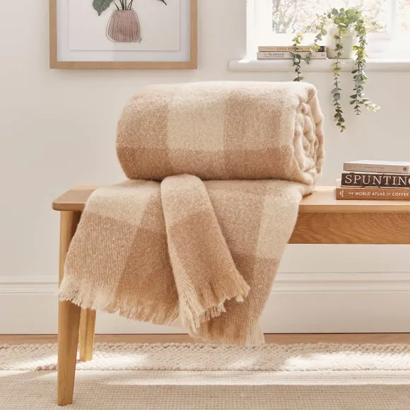 Check Throw Blanket - Natural, Faux Mohair image