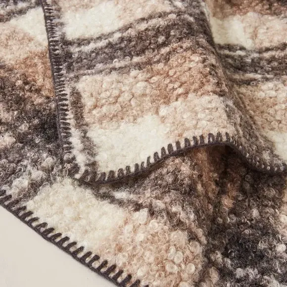 Check Throw Blanket - Natural, Sherpa