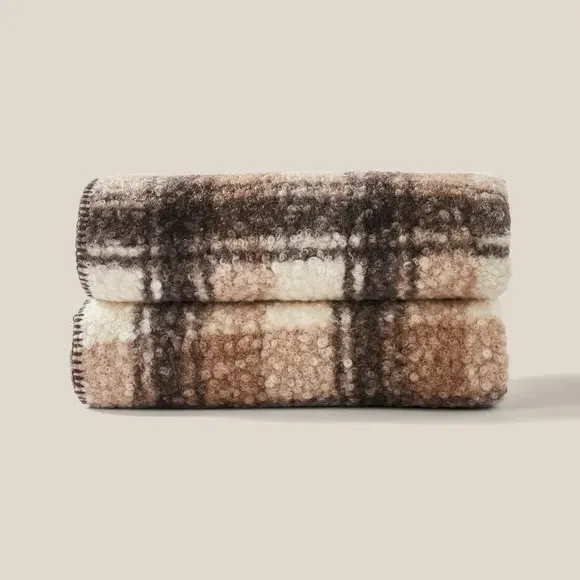 Check Throw Blanket - Natural, Sherpa