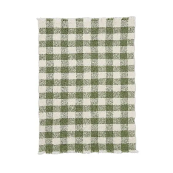Check Throw Blanket - Sage, Boucle Polyester