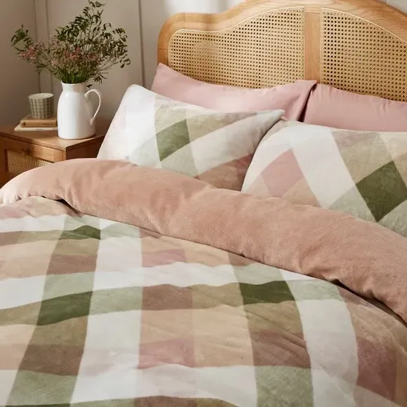Checked Duvet Cover Set - Blush, Fleece