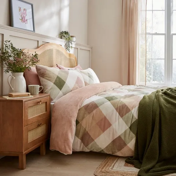 Checked Duvet Cover Set - Blush, Fleece