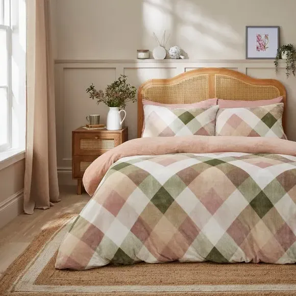 Checked Duvet Cover Set - Blush, Fleece