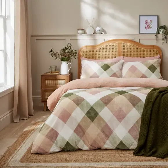 Checked Duvet Cover Set - Blush, Fleece