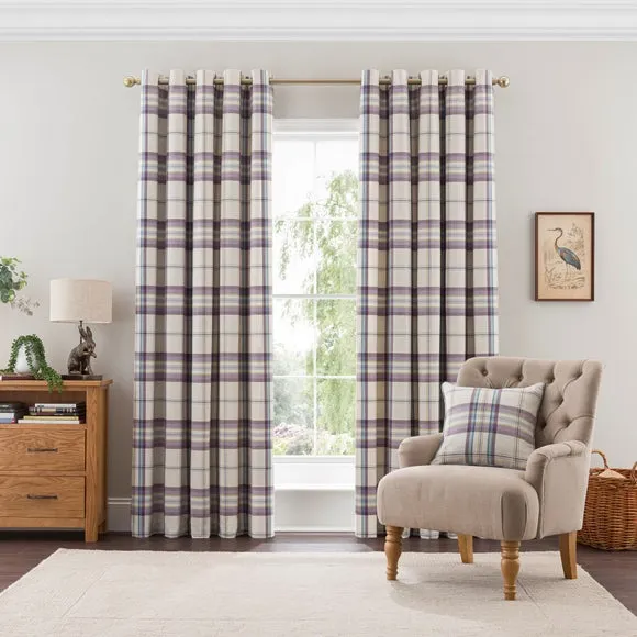 Checked Eyelet Curtains - Mauve, Recycled Fabric