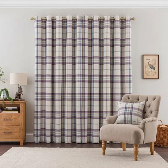Checked Eyelet Curtains - Mauve, Recycled Fabric
