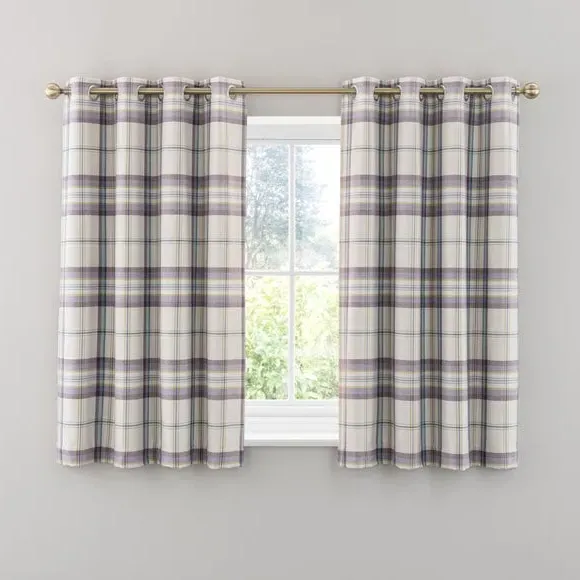 Checked Eyelet Curtains - Mauve, Recycled Fabric