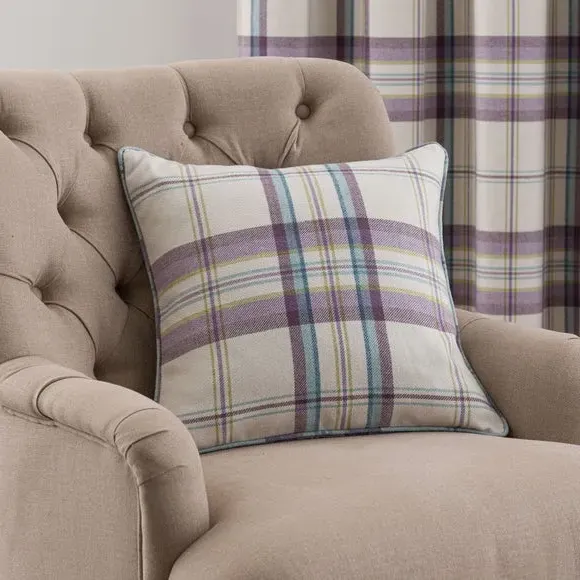 Checked Eyelet Curtains - Mauve, Recycled Fabric