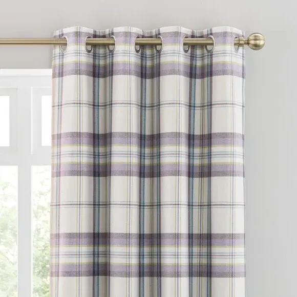 Checked Eyelet Curtains - Mauve, Recycled Fabric image