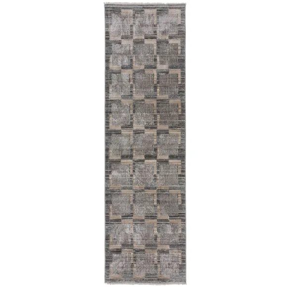 Checked Runner Rug with Fringe - Natural