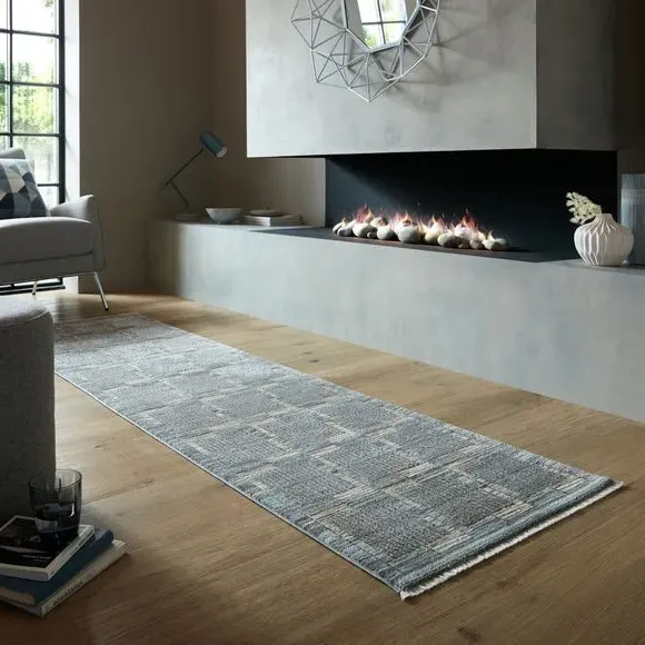Checked Runner Rug with Fringe - Natural image