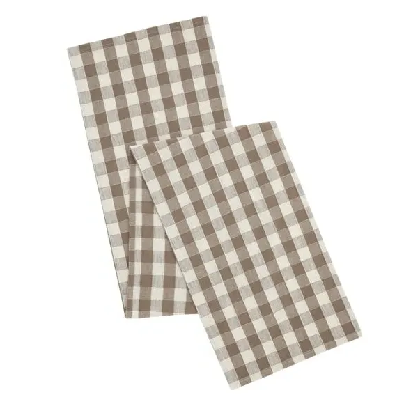 Checked Table Runner - Natural, Cotton