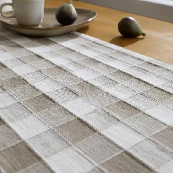 Checked Table Runner - Natural, Cotton
