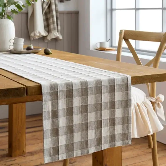 Checked Table Runner - Natural, Cotton image
