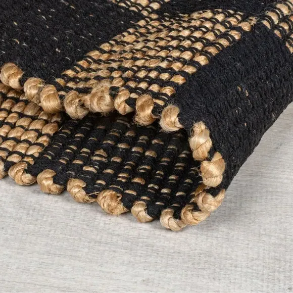 Checkerboard Area Rug - Black, Jute Cotton