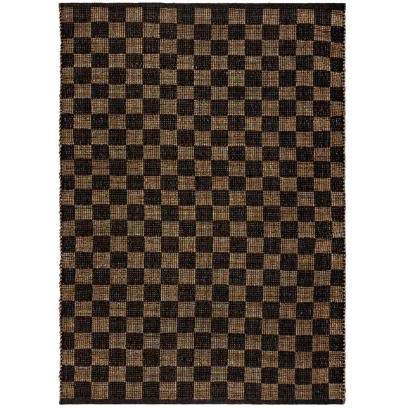 Checkerboard Area Rug - Black, Jute Cotton