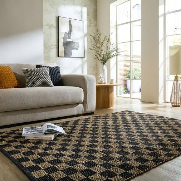 Checkerboard Area Rug - Black, Jute Cotton image