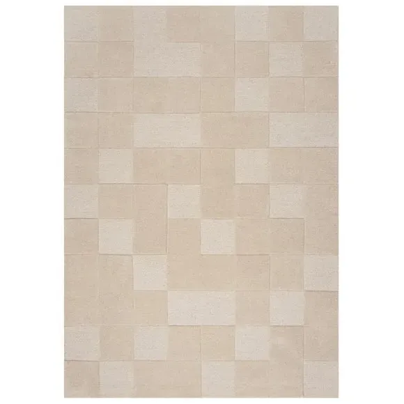 Checkerboard Rug Hand Carved - Natural, Wool