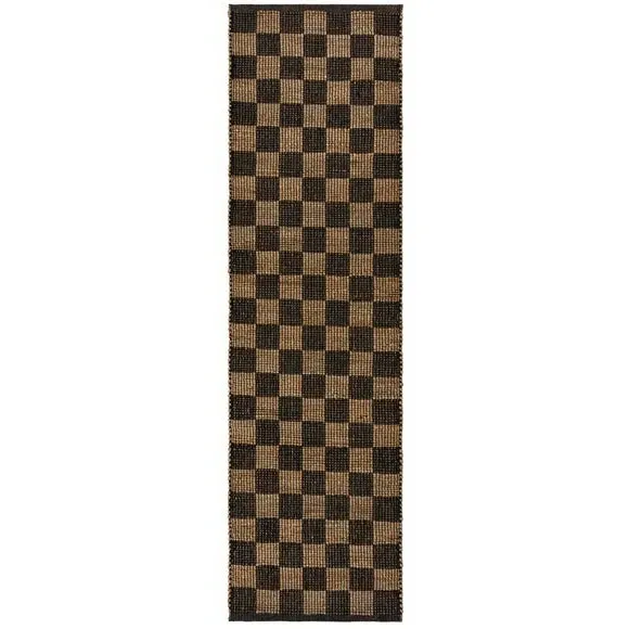 Checkerboard Runner Rug - Black, Jute Cotton