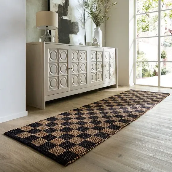 Checkerboard Runner Rug - Black, Jute Cotton image