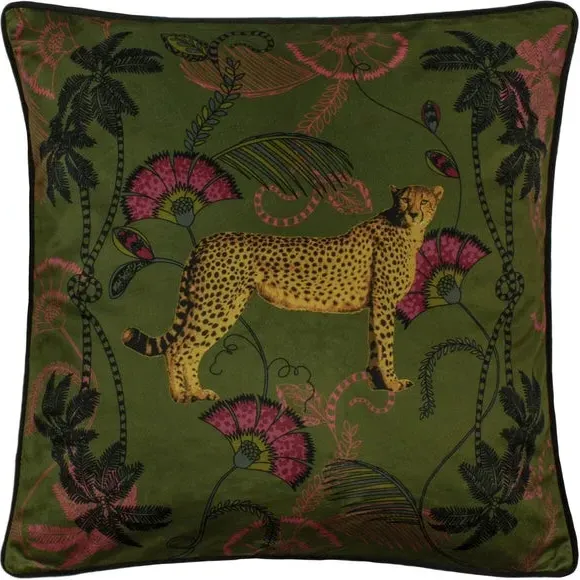 Cheetah Print Cushion with Piping - Khaki image