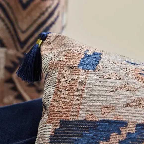 Chenille Jacquard Cushion - Blue, Polyester