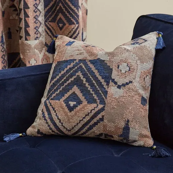 Chenille Jacquard Cushion - Blue, Polyester