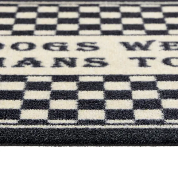 Chequered Doormat Dogs Welcome - Monochrome