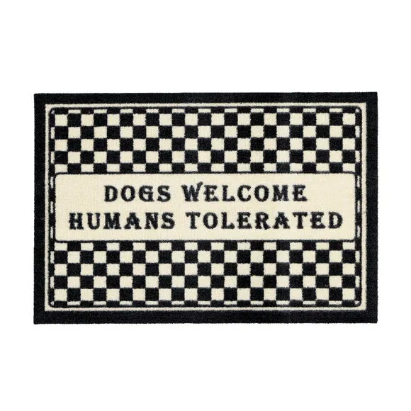Chequered Doormat Dogs Welcome - Monochrome