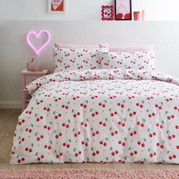 Cherries Duvet Cover Set - White, Polycotton image