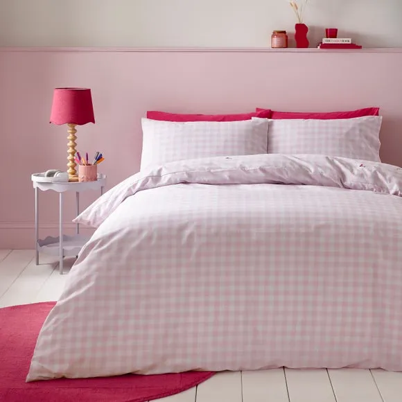 Cherry Gingham Duvet Cover Set - Pink, Cotton