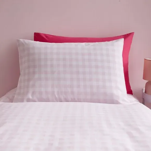 Cherry Gingham Duvet Cover Set - Pink, Cotton